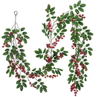 Artificial Eucalyptus Garland with Red Berries and Pinecones for Christmas Decor