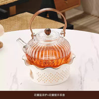 Heat-Resistant Petal Glass Teapot Set with Warmer and Cups for Loose Leaf Tea