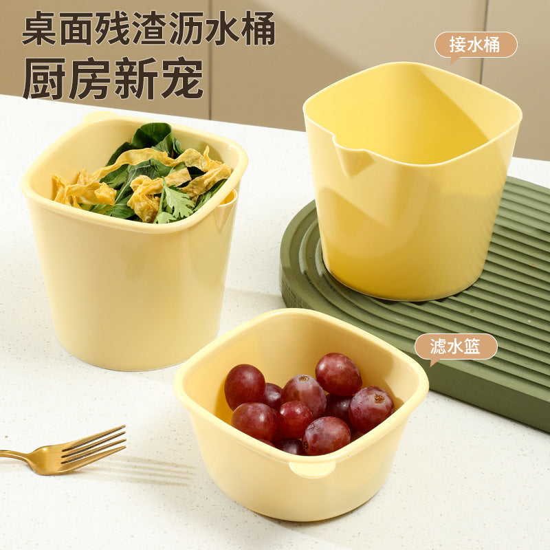 Multifunctional Double-Layer Drain Basket with Detachable Waste Bin for Kitchen Countertops