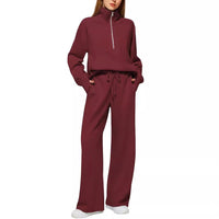 Women's Oversized Half-Zip Sweatshirt & Wide-Leg Sweatpants 2-Piece Set