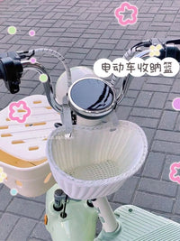 Hand-Woven Detachable Electric Scooter Bicycle Front Basket Large Capacity Storage