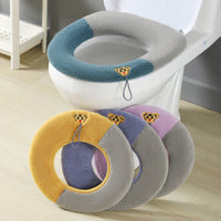 Color-Block Handle Toilet Seat Cover, Plush Knitted Winter Warm Toilet Lid Cover, Household Toilet Cushion