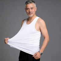 Men's Cotton Sleeveless Undershirt for Elderly, Loose Fit Round Neck Tank Top