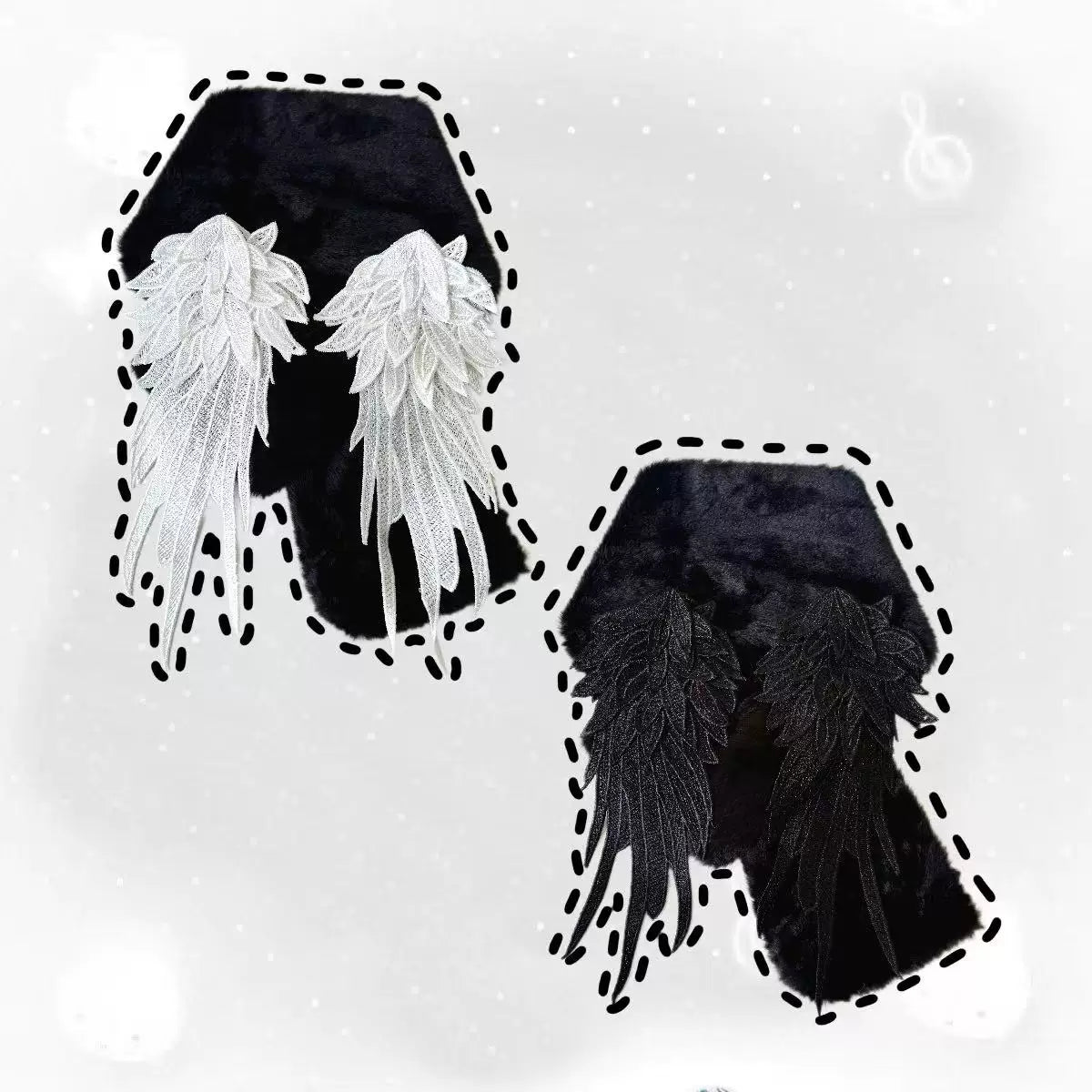 Handmade Angel Wing Embroidered Plush Lolita Scarf