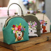 DIY European Embroidery Kiss-Lock Bag Kit with Ribbon and Lu Embroidery