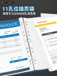 Bomeile 11-Hole A4 Clear Document Protector Sheets, Plastic Film Folder Inserts, Waterproof Punch Pockets for Files