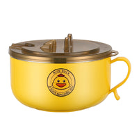 Cute Duck Handle Bowl with Strainer Lid for Noodles and Fruits