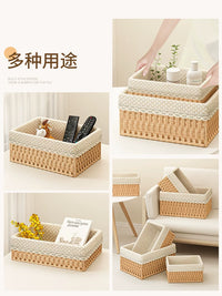 Handwoven Rattan Storage Basket with Liner for Desktop, Keys, Cosmetics, and Snacks