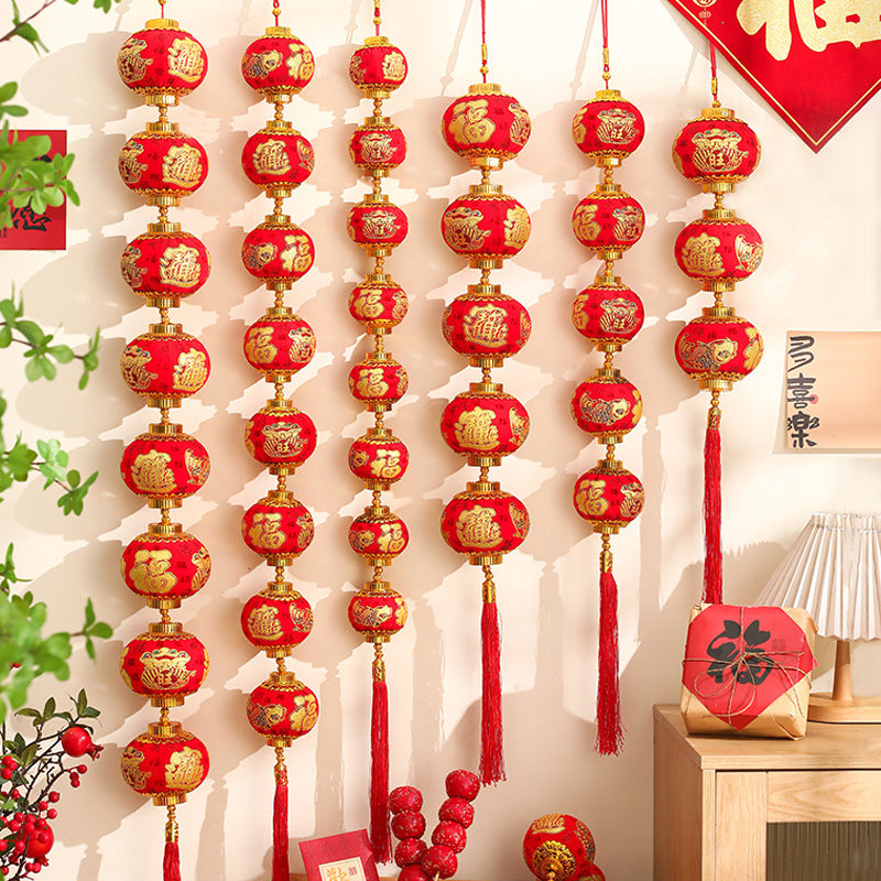 Festive Red Lantern String Decorations for Chinese New Year and Celebrations