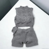 BJD 1/4 Doll Clothes Spring/Summer Argyle Hollow Crochet Knit Sleeveless Vest & Shorts Set