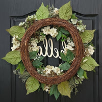 Haobei Summer Hydrangea Green Leaf Wreath for Front Door Decor