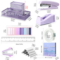 Macaron Color Desktop Office Stationery Set with Metal Pen Holder, Stapler, and Tape Dispenser