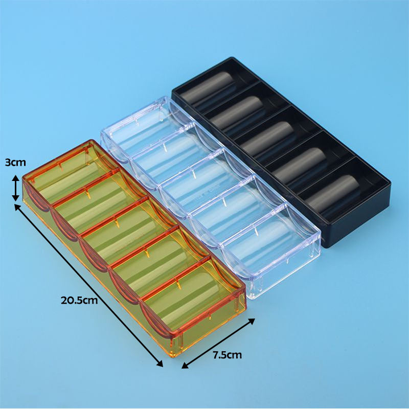 5-Grid Transparent Poker Chip Tray Holder Storage Box for 40x3.3mm Chips, Holds 100 Chips