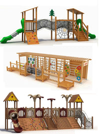 Outdoor Wooden Climbing Frame with Slide, Swing, and Tunnel for Kids