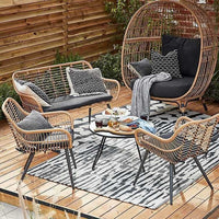 Outdoor Wicker Rattan Swing Chair with Cushion and Pillow, Waterproof UV-Resistant Bird's Nest Hanging Basket for Patio Garden
