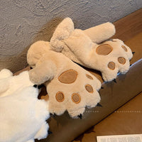 Plush Cat Paw Winter Gloves for Women - Warm, Windproof, and Thickened for Cycling