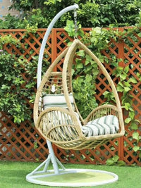 Indoor Rattan Wicker Hanging Basket Chair with Stand and Cushions