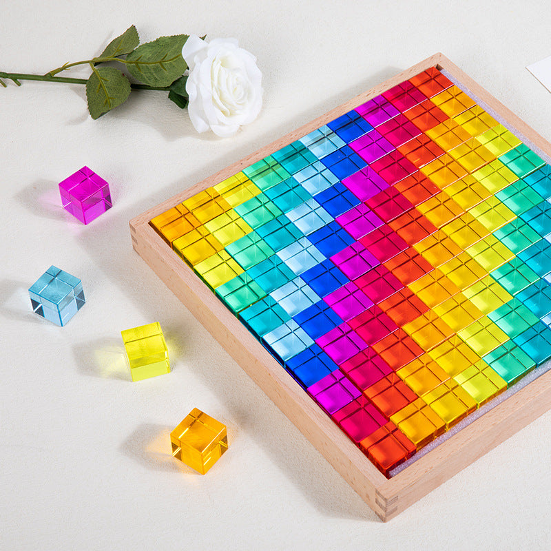 Acrylic Beechwood Rainbow Stacking Blocks Educational Toy for Kids
