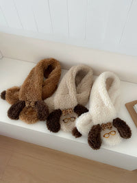 Japanese Style Plush Dog Scarf for Women, Winter Warm Cross Neck Wrap
