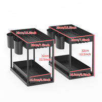 Under-Sink Pull-Out Organizer, Double-Layer Plastic Storage Rack for Kitchen and Bathroom