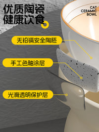 Ceramic Elevated Cat Bowl with Tilted Design for Food and Water, Anti-Vomit Pet Feeder