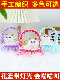Realistic Meowing Cat Doll with Light-Up Basket - Static Model Toy for Kids and Girls