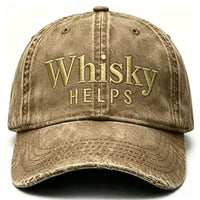 Washed Distressed Baseball Cap with Whiskey Embroidery, Adjustable Outdoor Sun Hat