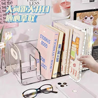 Clear Acrylic Desktop Bookends with Pen Holder for Office and Student Desk Organization