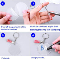 Acrylic Tassel Keychain Blanks Set for DIY Crafts - Clear Round, Star, Hexagon, Heart Shapes