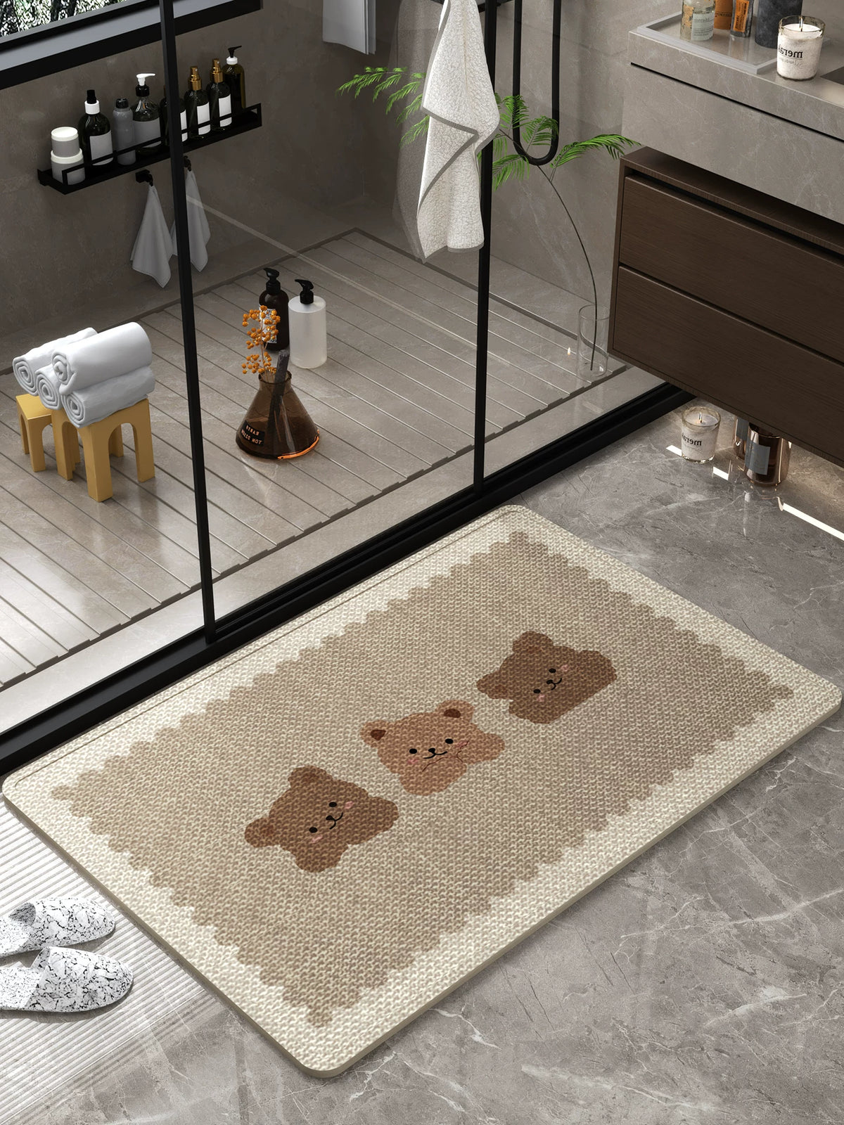 Linen Weave Absorbent Quick-Dry Non-Slip Bathroom Mat