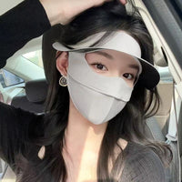 Ice Silk Sun Protection Face Mask with Brim for Women, UV Protection Full Face Cover
