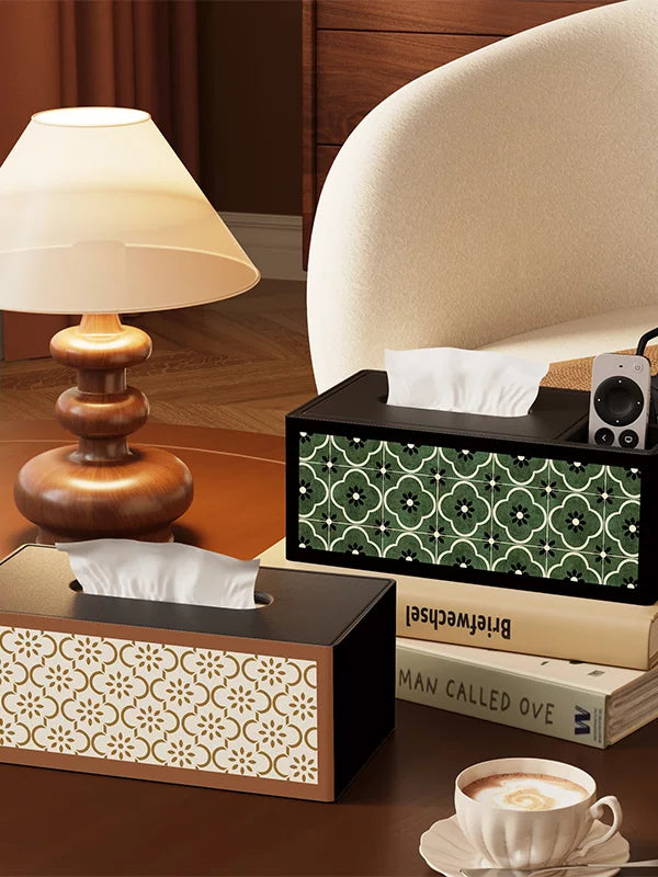 Luxury Retro Leather Tissue Box with Remote Control Storage