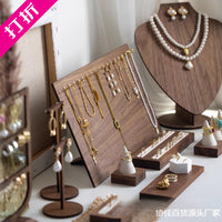 Black Walnut Jewelry Display Stand Earring Necklace Holder Large Capacity Organizer for Booths and Retail