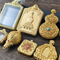 Tibetan Gahu Box Thangka Pendant - Double-Sided Portable Buddha Amulet