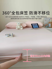 Cooling Ice Silk Fitted Sheet Set with Pet Hair Resistance for Summer