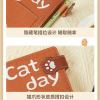 Cute Cat Paw A6 Notebook with Pen Holder, Thickened Cartoon Cat Print Journal for Students, Sketching, and Collecting