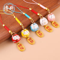 Ceramic Lucky Cat Phone Charm Bag Ornament