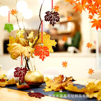 Autumn Felt Maple Leaf Hanging Ornaments with Bells for Thanksgiving Party Decor