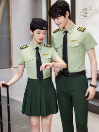 Unisex Short Sleeve Pilot Uniform Shirt for Flight Attendants and Railway Crew