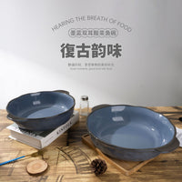 Large Ceramic Serving Bowl with Handles for Soups and Stews, 12-14 Inch