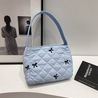 Embroidered Bowknot Tote Bag Set with Cosmetic Pouch