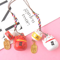 Japanese Ceramic Lucky Cat Wind Chime Charm with Double Bells