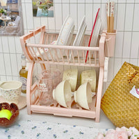 Minimalist Kitchen Dish Drying Rack with Cutlery Holder and Storage Box, Double-Layer