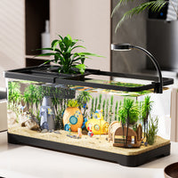 Desktop Aquarium Turtle Tank with Lid, Clear Plastic Fish Tank for Home Living Room