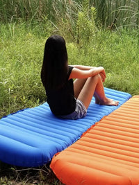 Foot-Press Inflatable Camping Sleeping Pad with Pillow, Thickened Moisture-Proof Lightweight Portable Mat