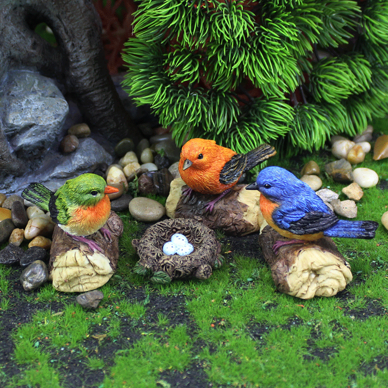 Miniature Simulation Bird Figurine with Nest, Resin Craft Animal Ornament for Garden & Home Decor