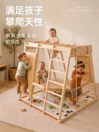 Wooden Indoor Climbing Frame with Slide, Swing, and Blackboard for Kids