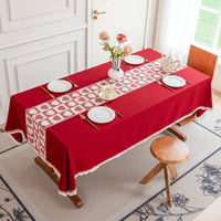 Wedding Celebration Jacquard Tassel Tablecloth Thickened Cotton Linen Retro Cover for Long Tables and Coffee Tables