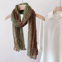 2025 New Cotton Linen Scarf for Women, Vintage Gradient Long Shawl, Pleated Thin Spring Autumn Warm Neck Wrap