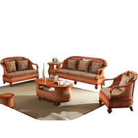 Factory Direct Living Room Chinese Style Summer Rattan Sofa Set Five-Piece Woven Furniture Table Chair Rattan Sofa Rattan Chair Wholesale